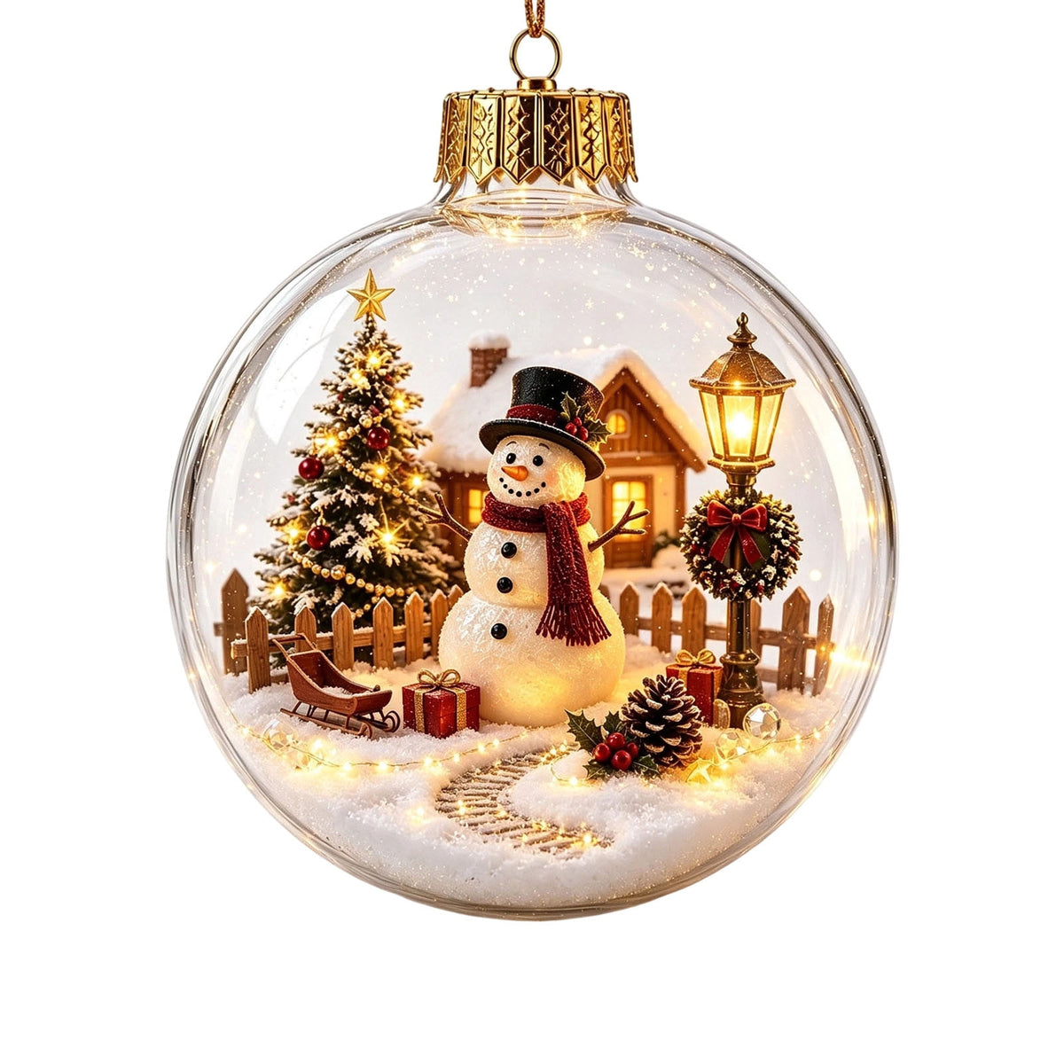 Glowing Christmas Scene Ornament Clearance, 3.15 Inch Light Up Mini Holiday Bauble with Warm LED, Xmas Tree Hanging Decor for Window Mantel Shelf