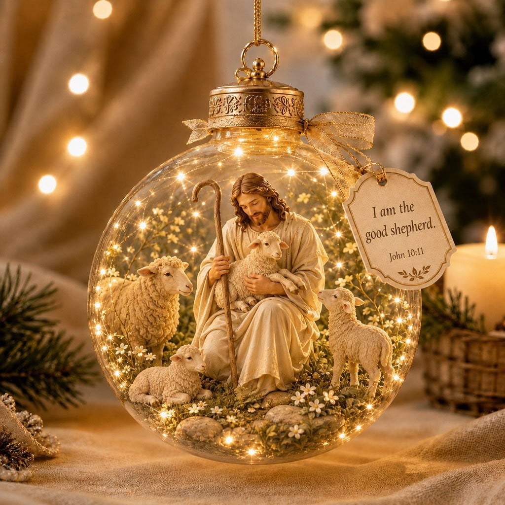 Glowing Christmas Story Ornament, Light-Up Mini Holiday Scene, Festive Keepsake for Christmas Tree, Mantel & Christmas Party Decor (Nativity)
