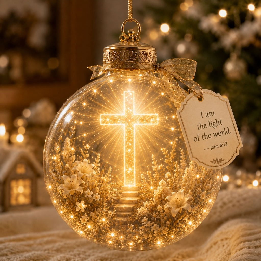 Glowing Christmas Story Ornament, Light-Up Mini Holiday Scene, Festive Keepsake for Christmas Tree, Mantel & Christmas Party Decor (Nativity)