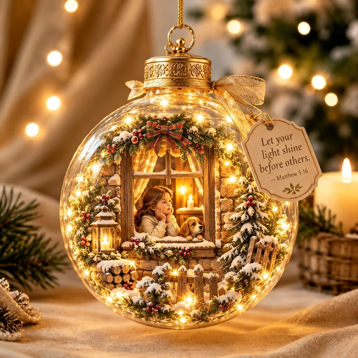 Glowing Christmas Story Ornament, Light-Up Mini Holiday Scene, Festive Keepsake for Christmas Tree, Mantel & Christmas Party Decor (Nativity)