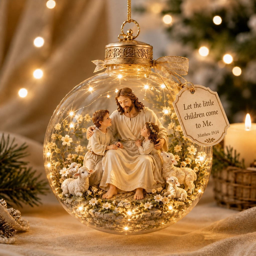Glowing Christmas Story Ornament, Light-Up Mini Holiday Scene, Festive Keepsake for Christmas Tree, Mantel & Christmas Party Decor (Nativity)