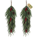 Leyaron Christmas Swags Decorations, 2 Pcs 30" Christmas Artificial Norfolk Pine Greenery Teardrop Wreath for Indoor Outdoor Table Mantle Fireplace Xmas Decor