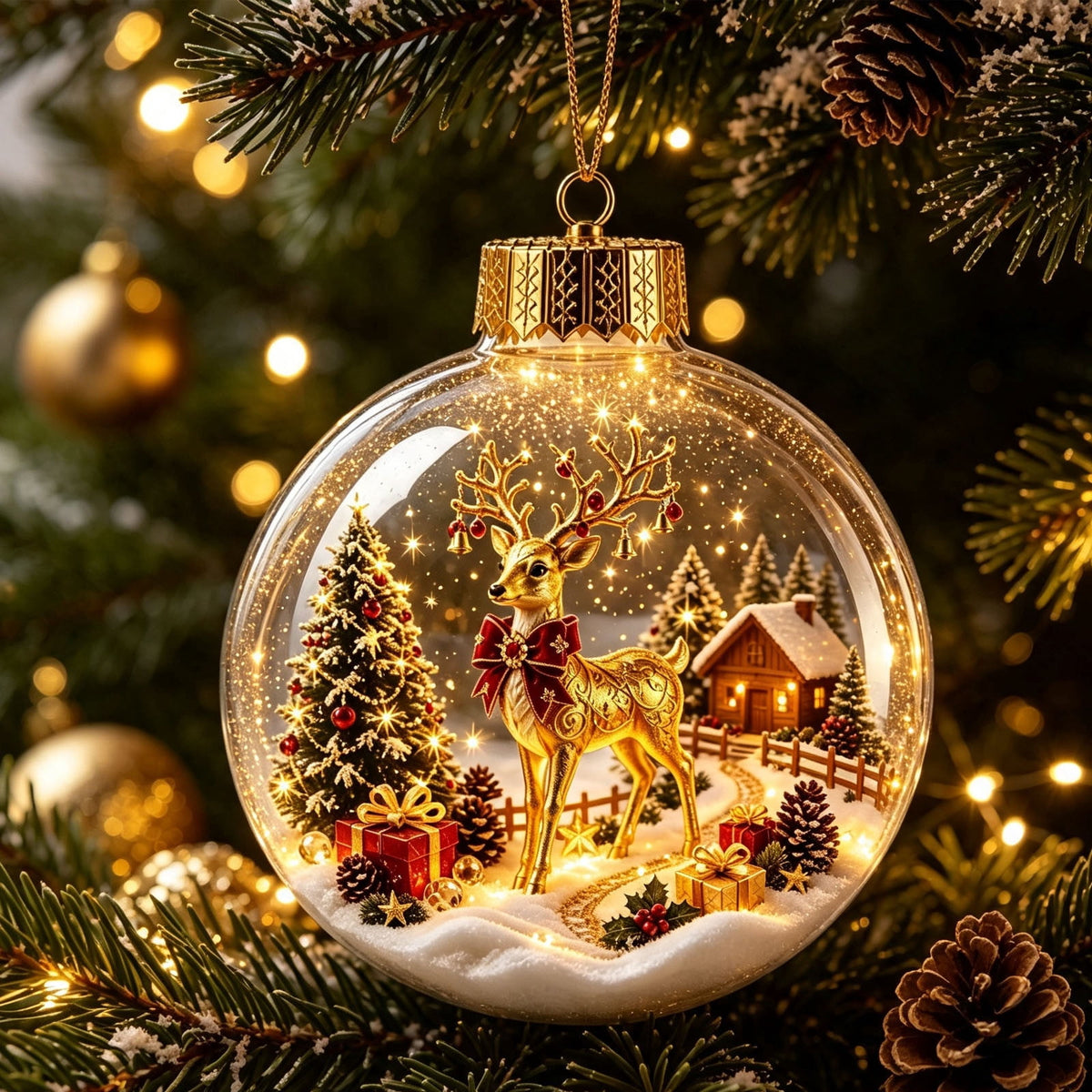 Mivyn Glowing Christmas Story Ornament, 4"Light-Up Mini Holiday Scene with Warm LED Light, Festive Keepsake Gift for Home Christmas Party Decoration,1PCS,