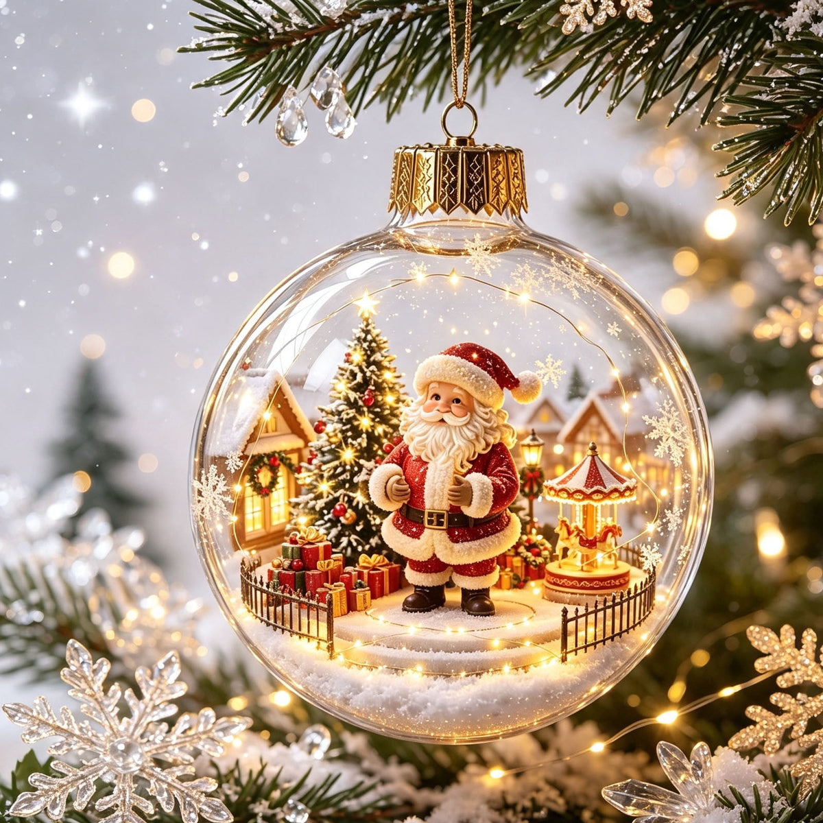 Mivyn Glowing Christmas Story Ornament, 4"Light-Up Mini Holiday Scene with Warm LED Light, Festive Keepsake Gift for Home Christmas Party Decoration,1PCS,