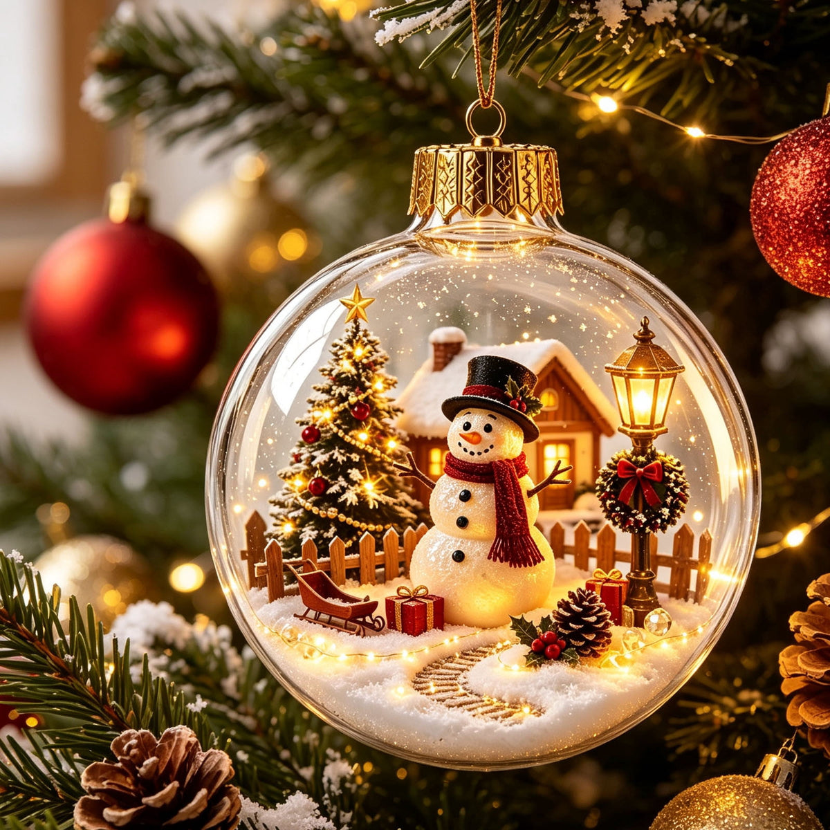 Mivyn Glowing Christmas Story Ornament, 4"Light-Up Mini Holiday Scene with Warm LED Light, Festive Keepsake Gift for Home Christmas Party Decoration,1PCS,