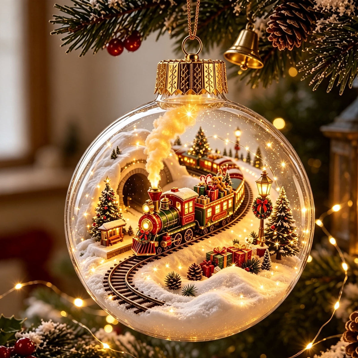 Mivyn Glowing Christmas Story Ornament, 4"Light-Up Mini Holiday Scene with Warm LED Light, Festive Keepsake Gift for Home Christmas Party Decoration,1PCS,