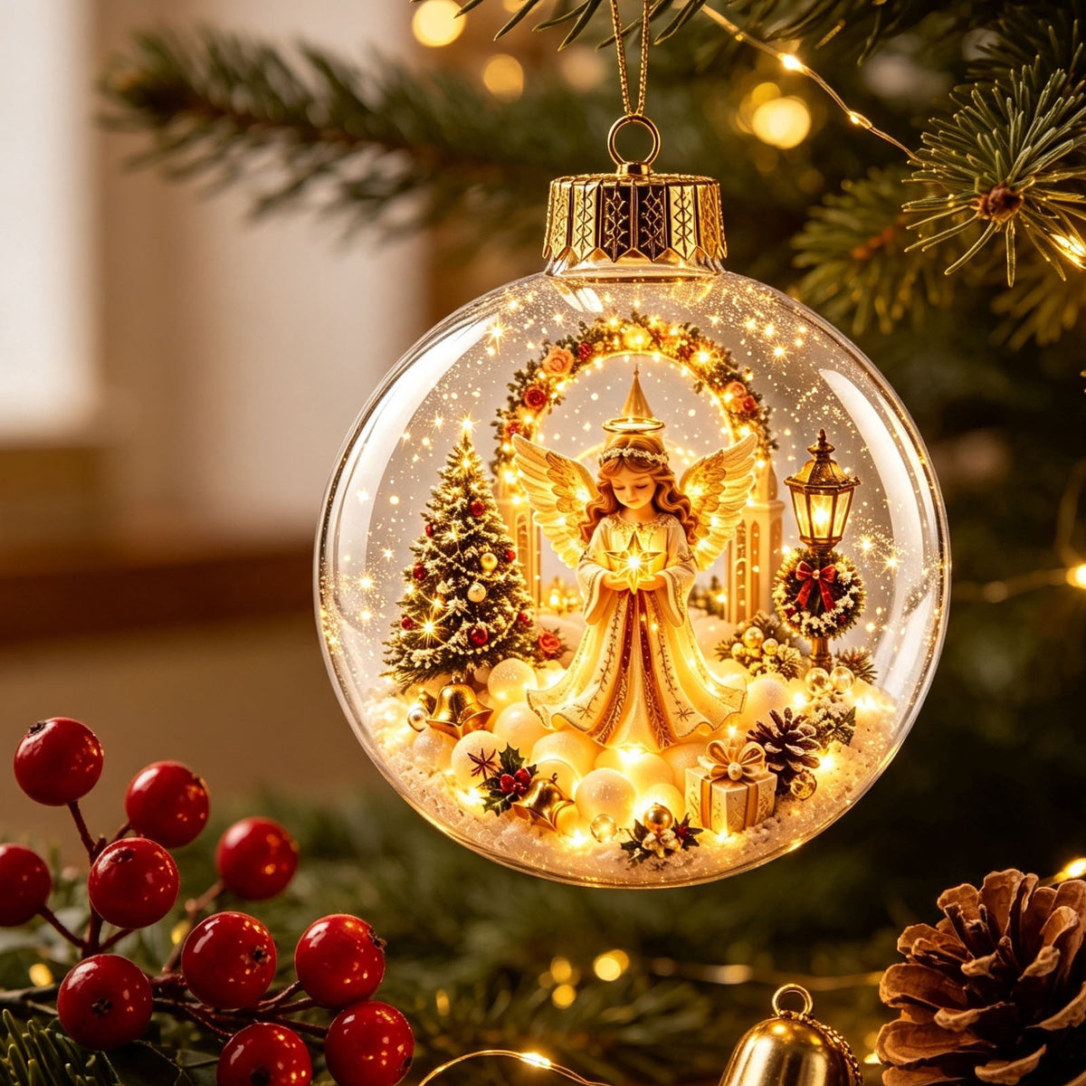 Mivyn Glowing Christmas Story Ornament, 4"Light-Up Mini Holiday Scene with Warm LED Light, Festive Keepsake Gift for Home Christmas Party Decoration,1PCS,
