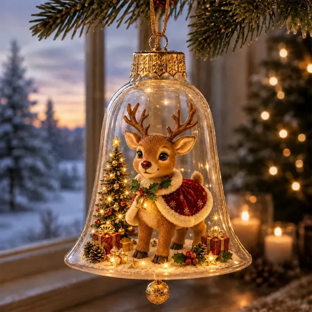 Mivyn Glowing Christmas Story Ornament, 4"Light-Up Mini Holiday Scene with Warm LED Light, Festive Keepsake Gift for Home Christmas Party Decoration,1PCS,