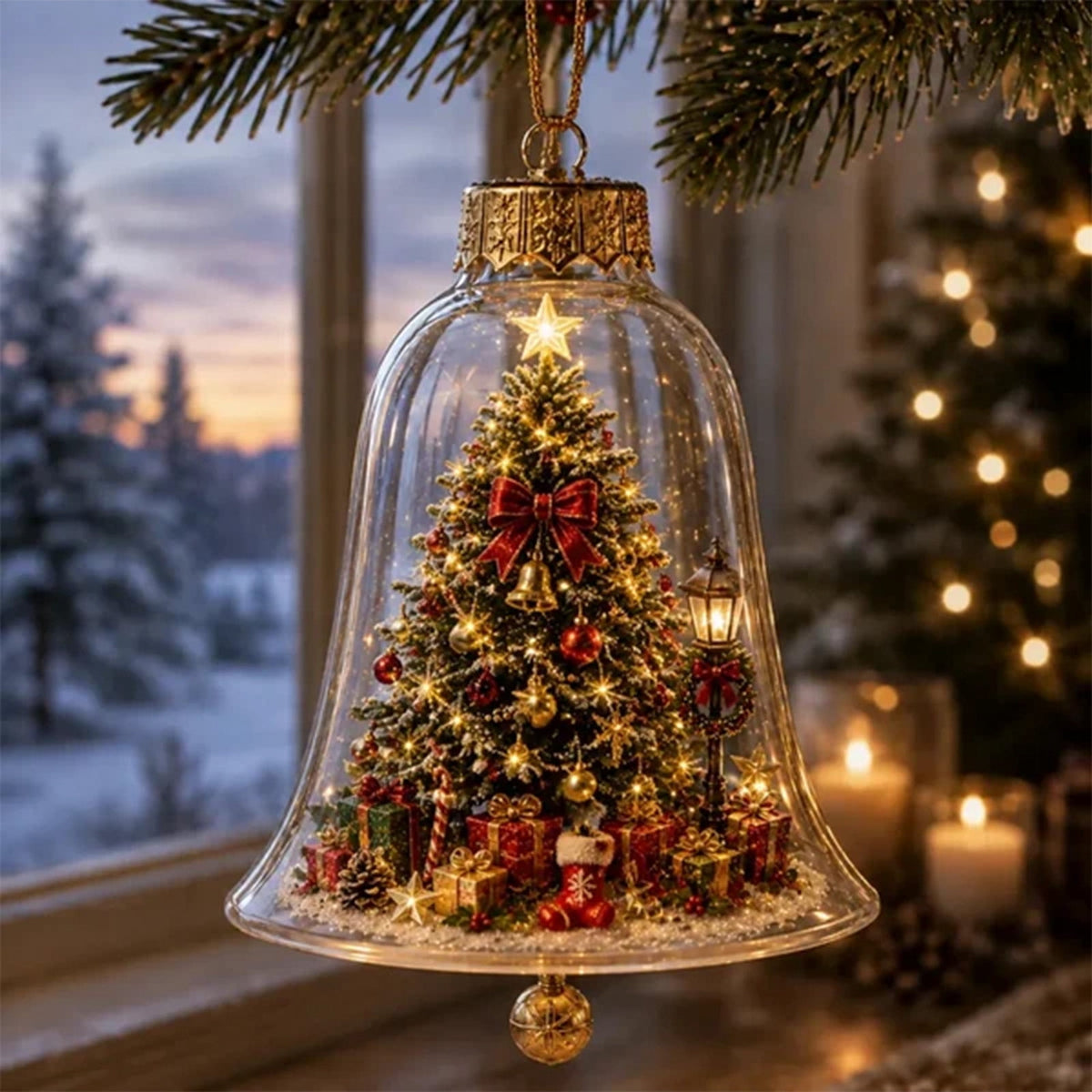 Mivyn Glowing Christmas Story Ornament, 4"Light-Up Mini Holiday Scene with Warm LED Light, Festive Keepsake Gift for Home Christmas Party Decoration,1PCS,