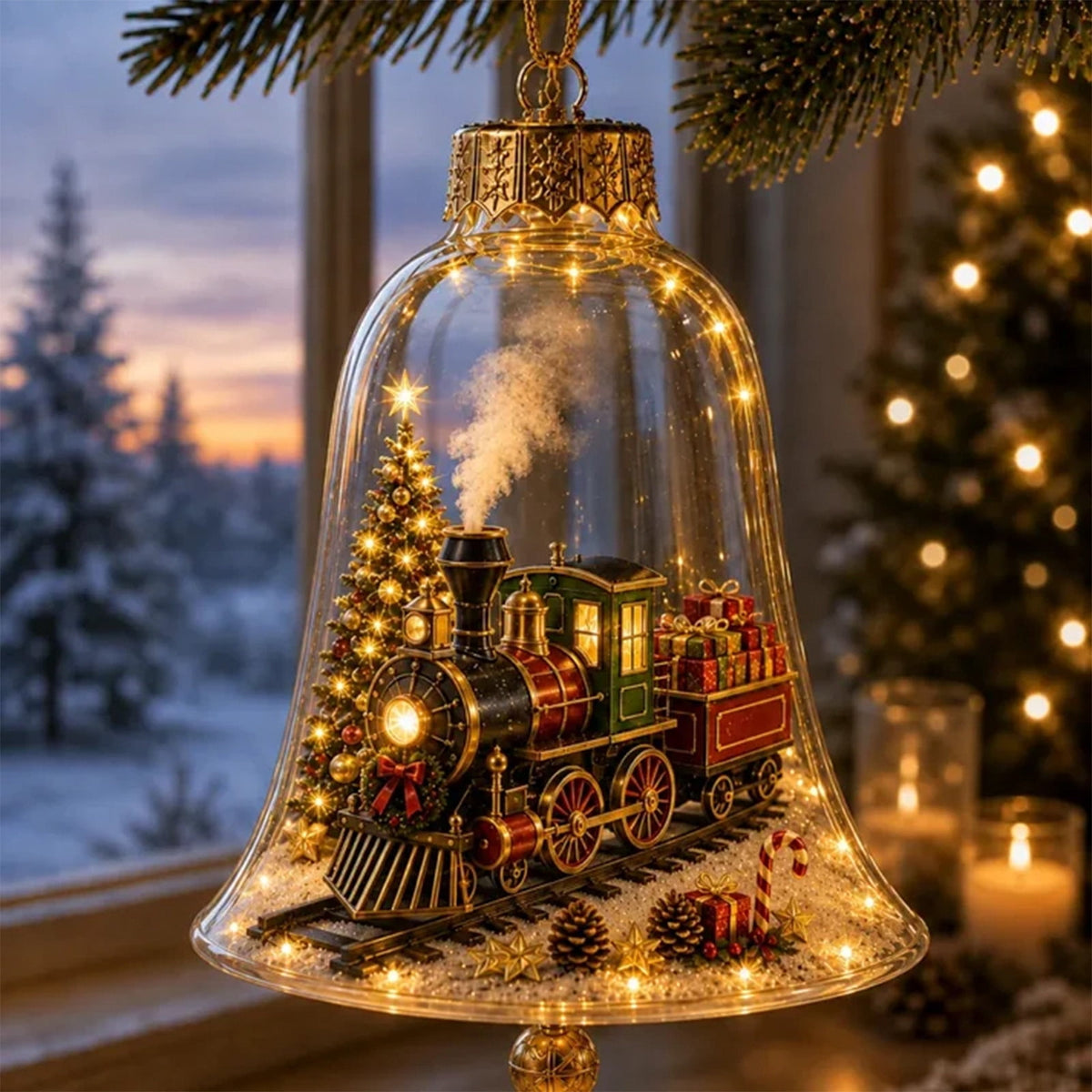 Mivyn Glowing Christmas Story Ornament, 4"Light-Up Mini Holiday Scene with Warm LED Light, Festive Keepsake Gift for Home Christmas Party Decoration,1PCS,
