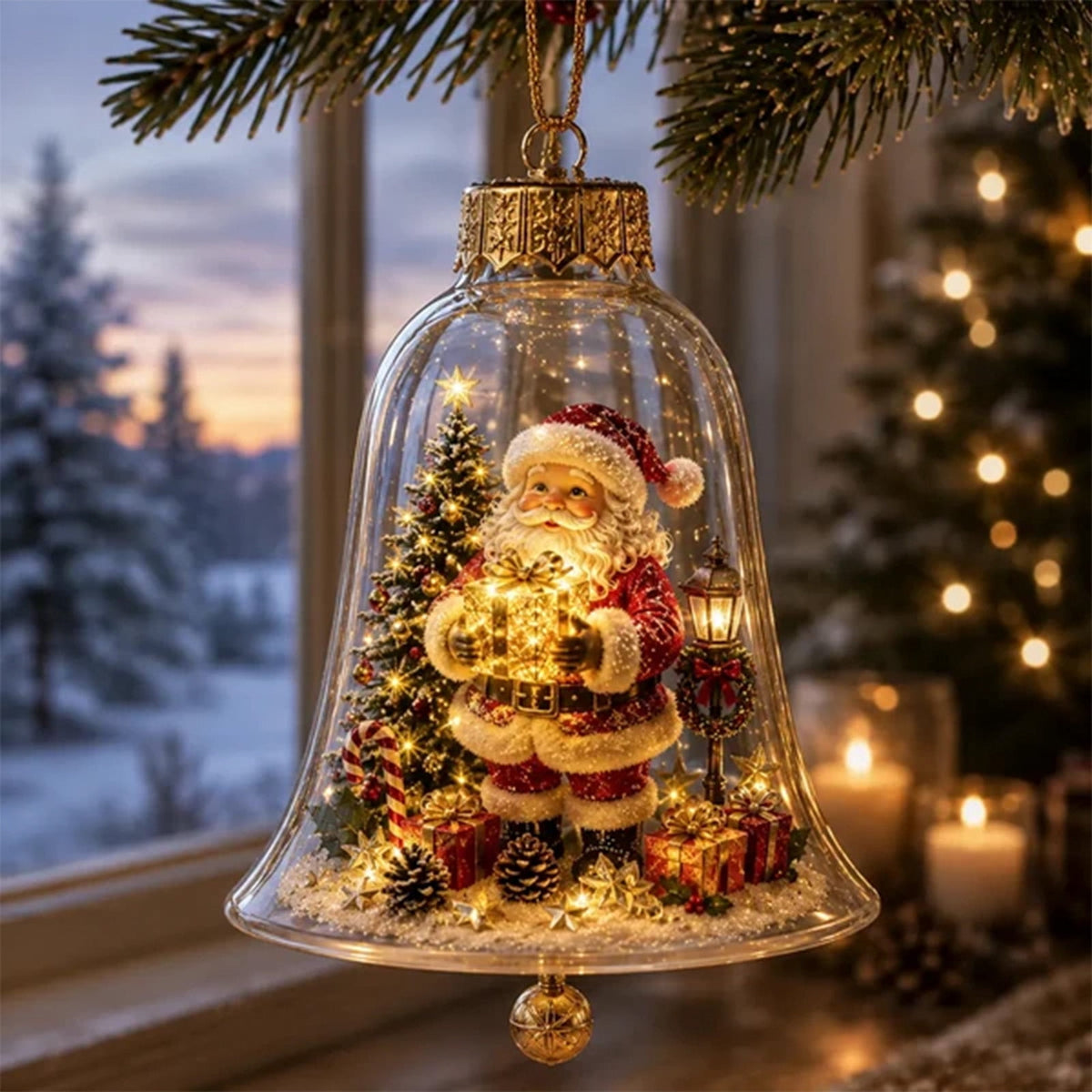 Mivyn Glowing Christmas Story Ornament, 4"Light-Up Mini Holiday Scene with Warm LED Light, Festive Keepsake Gift for Home Christmas Party Decoration,1PCS,