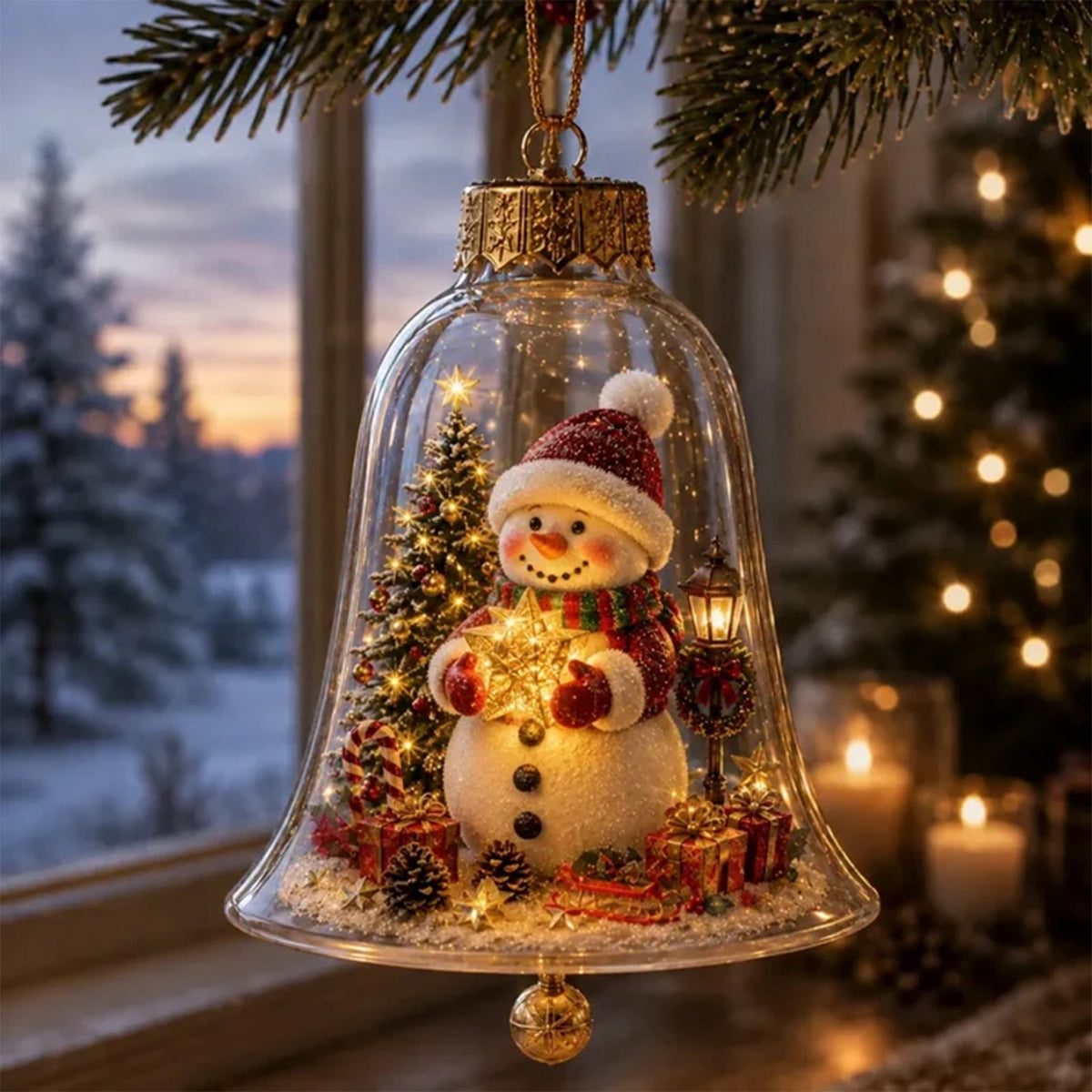 Mivyn Glowing Christmas Story Ornament, 4"Light-Up Mini Holiday Scene with Warm LED Light, Festive Keepsake Gift for Home Christmas Party Decoration,1PCS,