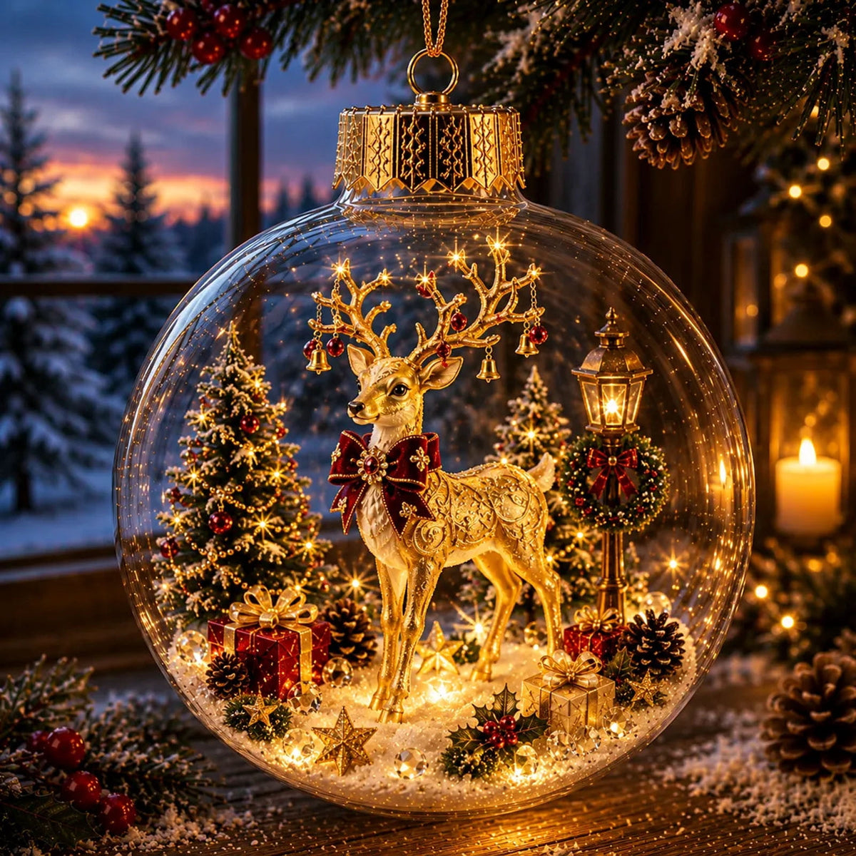 Mivyn Glowing Christmas Story Ornament, 4"Light-Up Mini Holiday Scene with Warm LED Light, Festive Keepsake Gift for Home Christmas Party Decoration,1PCS,