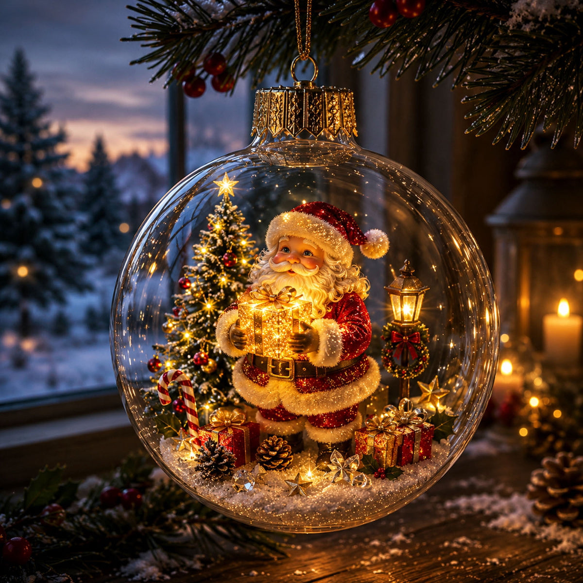 Mivyn Glowing Christmas Story Ornament, 4"Light-Up Mini Holiday Scene with Warm LED Light, Festive Keepsake Gift for Home Christmas Party Decoration,1PCS,