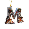 Nativity Scene Letters Ornament, A to Z Alphabet Ornaments for Xmas Tree, Jesus Letters Initial 2D Acrylic Flat Hanging Decoration, The Birth of Jesus Design, Rear view-Christian Gifts for Family (M)
