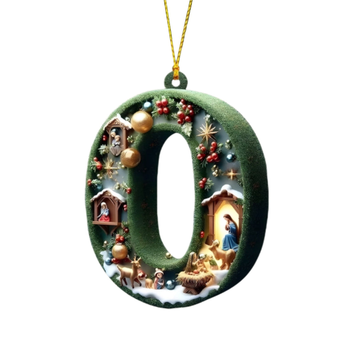 Nativity Scene Letters Ornament, A to Z Alphabet Ornaments for Xmas Tree, Jesus Letters Initial 2D Acrylic Flat Hanging Decoration, The Birth of Jesus Design, Rear view-Christian Gifts for Family (M)