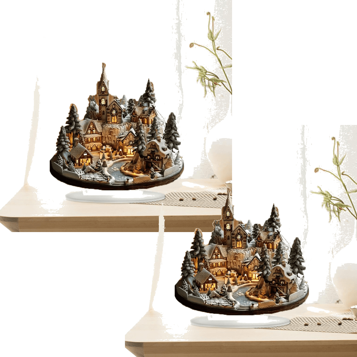 PEIBang Christmas Table Decorations,Snow House Decor Christmas Centerpiece,Christmas Village Houses for Home Office