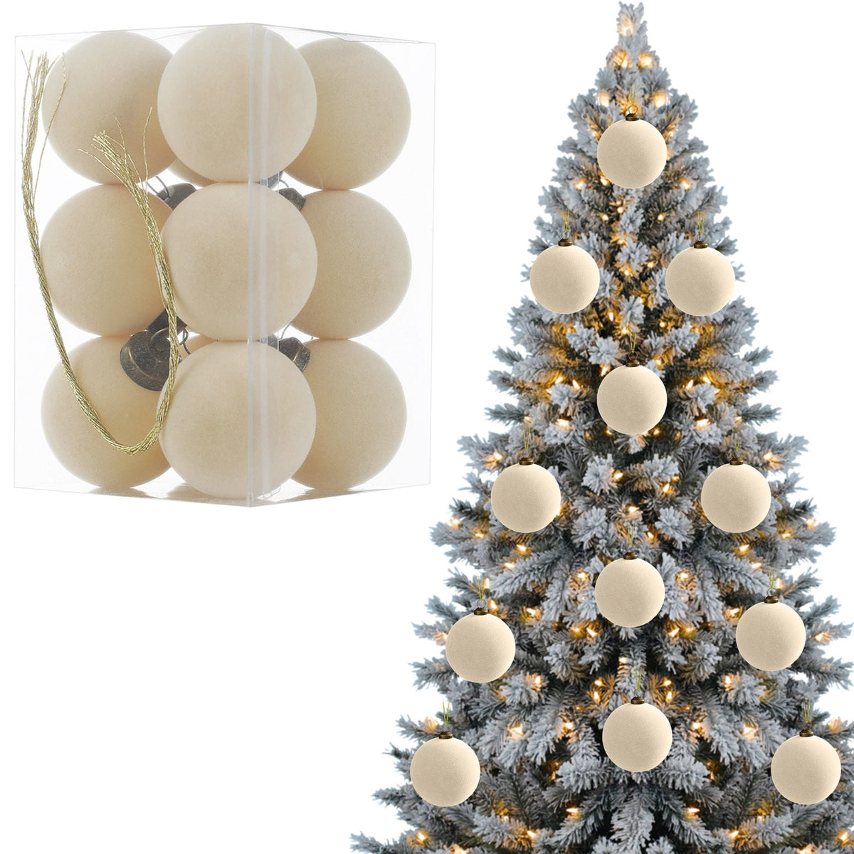 Roiihwy Green 12 Pcs Velvet Christmas Balls 1.57in Flocked Plastic Ornaments Xmas Decorative Hanging for Tree Holiday Decor
