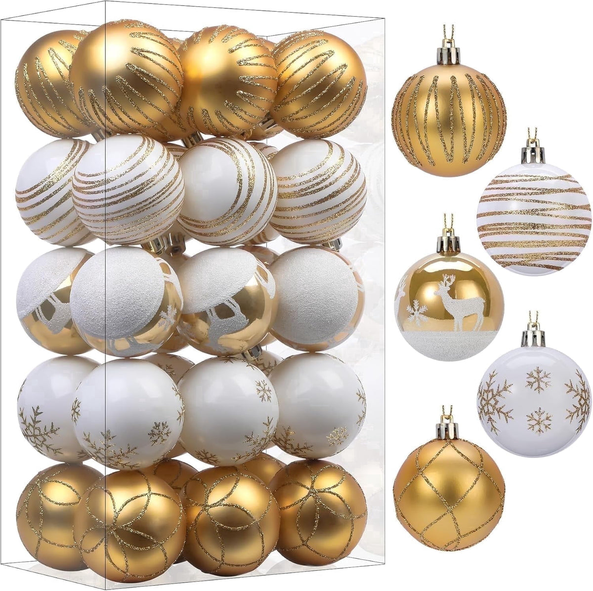 30ct Christmas Ball Ornaments, 2.36 in Shatterproof Xmas Tree Decorations, Plastic Baubles for Holiday, Party, Wedding, or Home Decor, Red & Gold