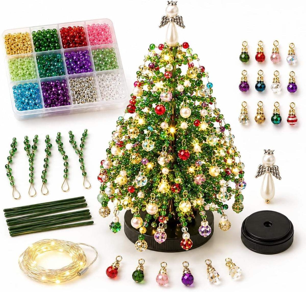 2026 New DIY Beaded Christmas Tree Kit, 3D Crystal Bead and Pearl Craft Set for Adults with Metal Frame, Sparkling Tabletop Christmas Decor, Holiday Gift