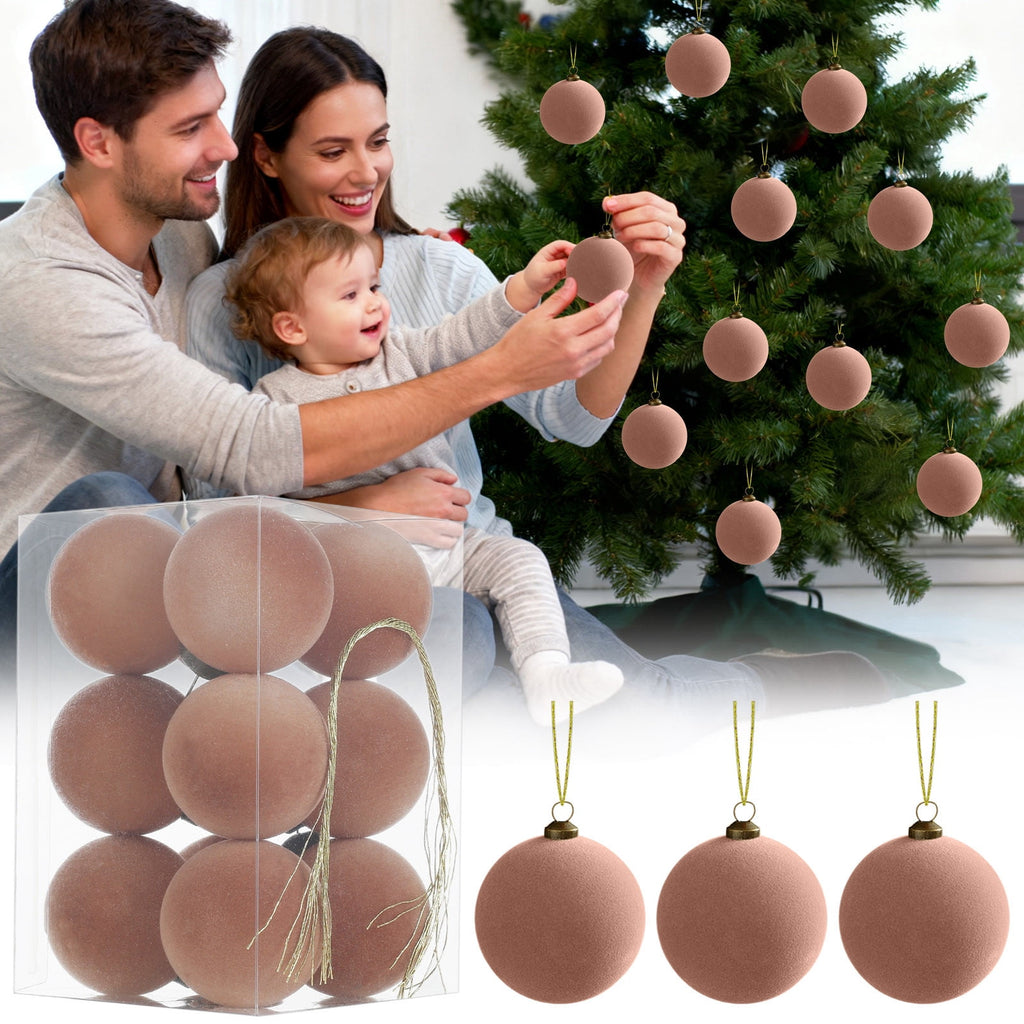 Roiihwy Green 12 Pcs Velvet Christmas Balls 1.57in Flocked Plastic Ornaments Xmas Decorative Hanging for Tree Holiday Decor