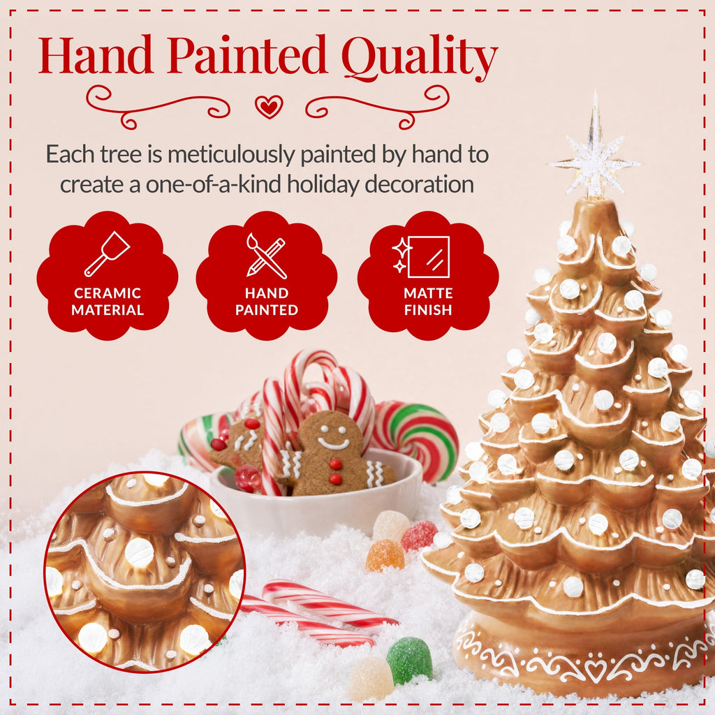 Best Choice Products Ceramic Christmas Tree, Pre-lit Hand-Painted Tabletop Holiday Tree - Green w/ Multicolored Lights