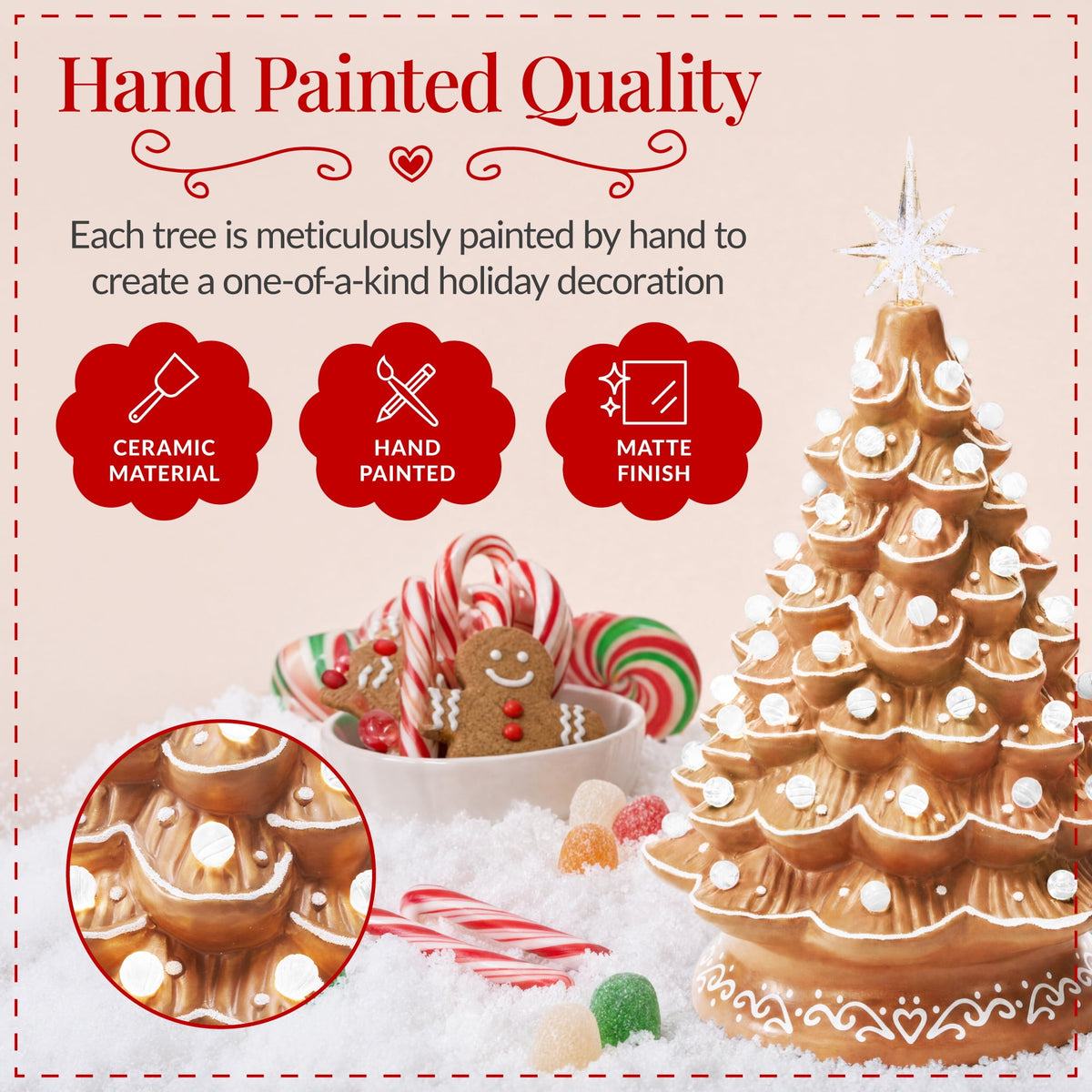 Best Choice Products Ceramic Christmas Tree, Pre-lit Hand-Painted Tabletop Holiday Tree - Green w/ Multicolored Lights