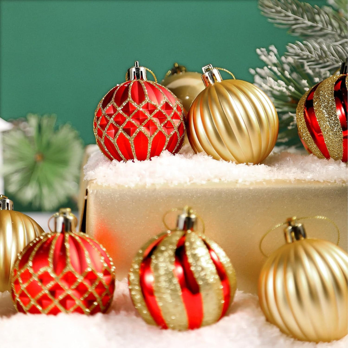 30ct Christmas Ball Ornaments, 2.36 in Shatterproof Xmas Tree Decorations, Plastic Baubles for Holiday, Party, Wedding, or Home Decor, Red & Gold