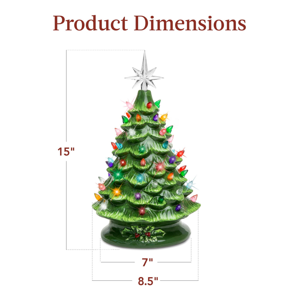 Best Choice Products Ceramic Christmas Tree, Pre-lit Hand-Painted Tabletop Holiday Tree - Green w/ Multicolored Lights