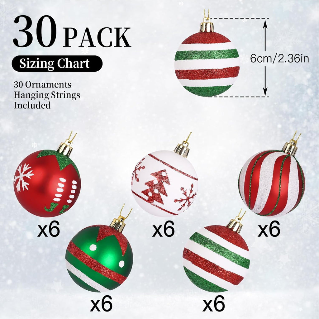 30ct Christmas Ball Ornaments, 2.36 in Shatterproof Xmas Tree Decorations, Plastic Baubles for Holiday, Party, Wedding, or Home Decor, Red & Gold