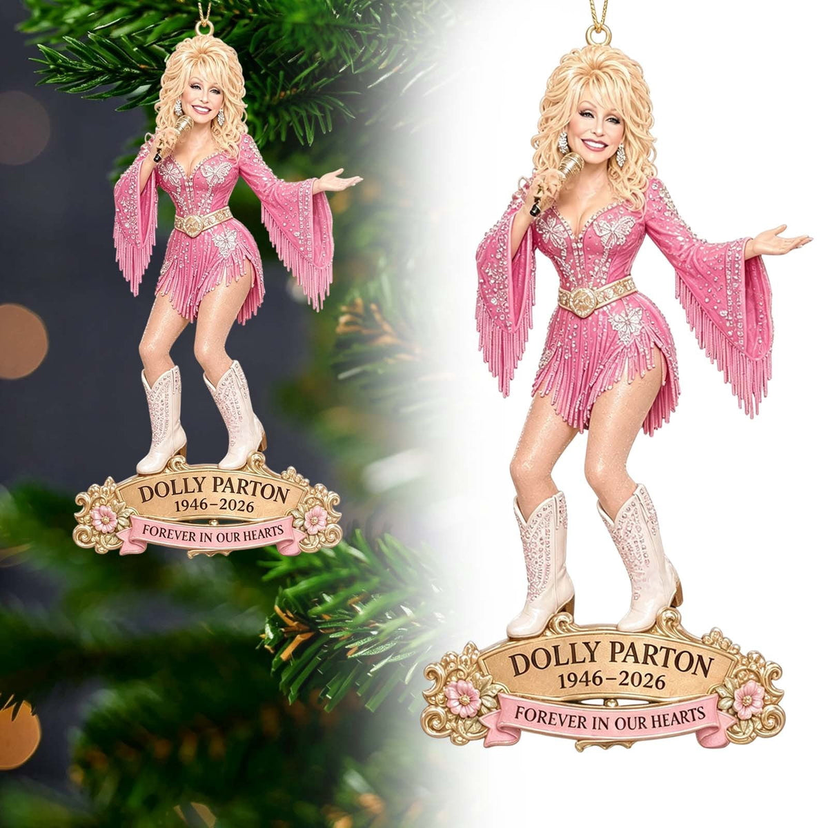 Dolly Memorial Acrylic Christmas Ornament Themed Christmas Ornament for Tree Car Office Home Dolly Themed Xmas Hanging Decor Country Music Holiday Decoration Gift