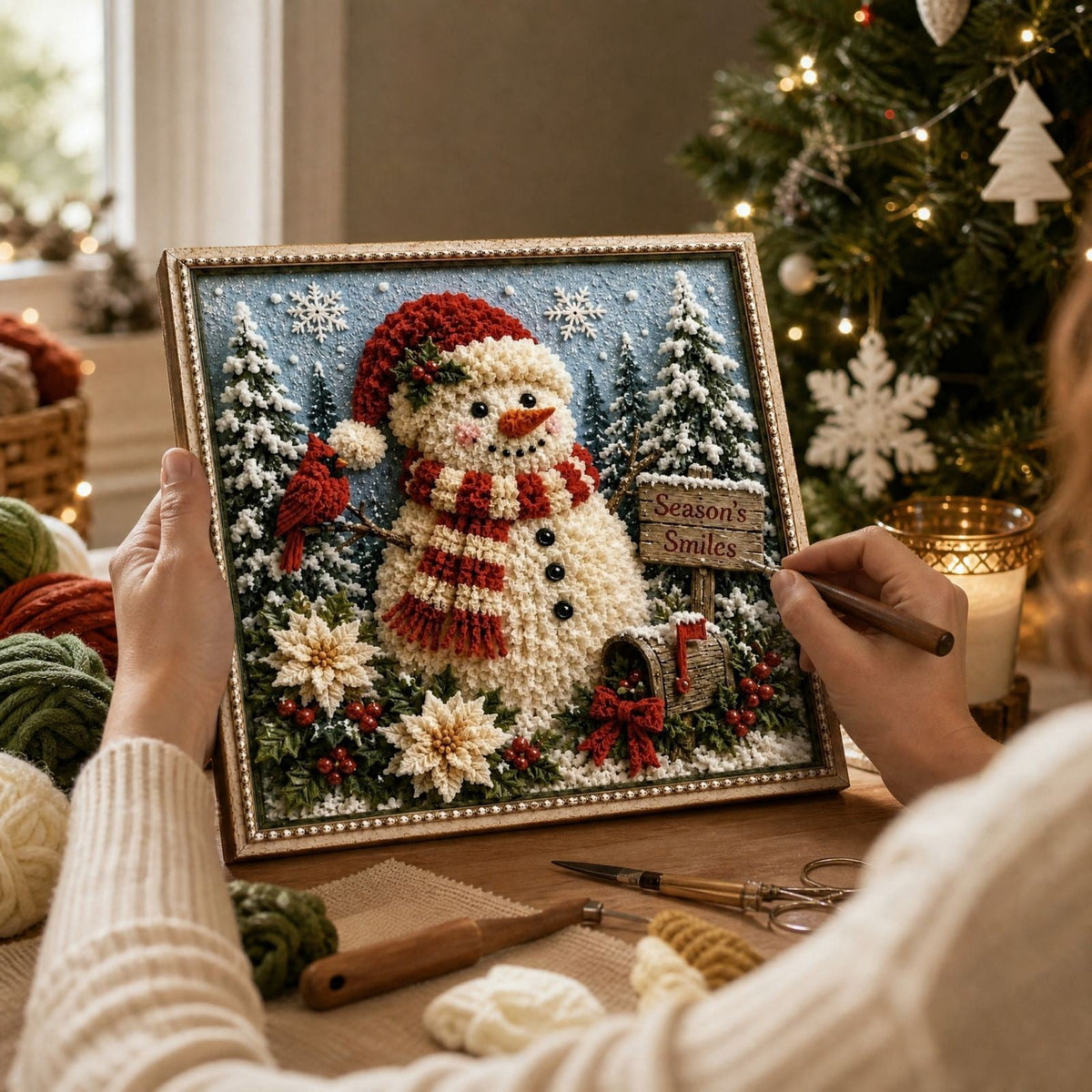 Clearance 3D Christmas Wreath Fabric Poke Art Kit, Jesus Poke Art Kits for Adults, Christmas Wreaths Ornament Making Kit for Front Door