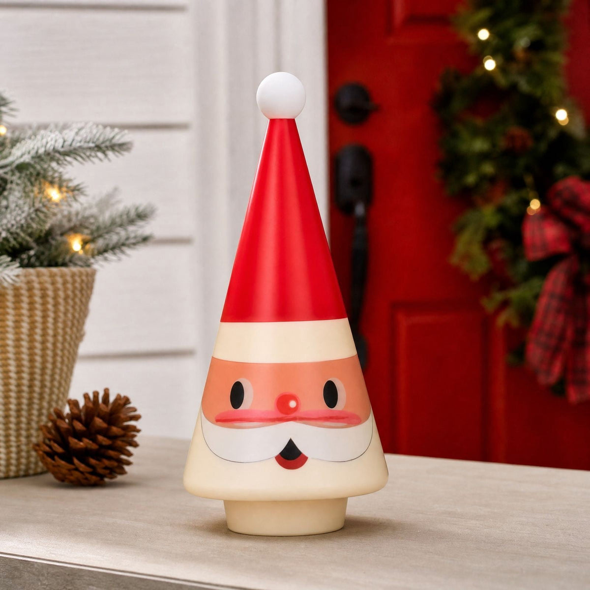 Clearance! 8-in Freestanding Santa Blow mold with White LED Lights, Christmas Decoration Indoor Outdoor, Christmas Gift (A)