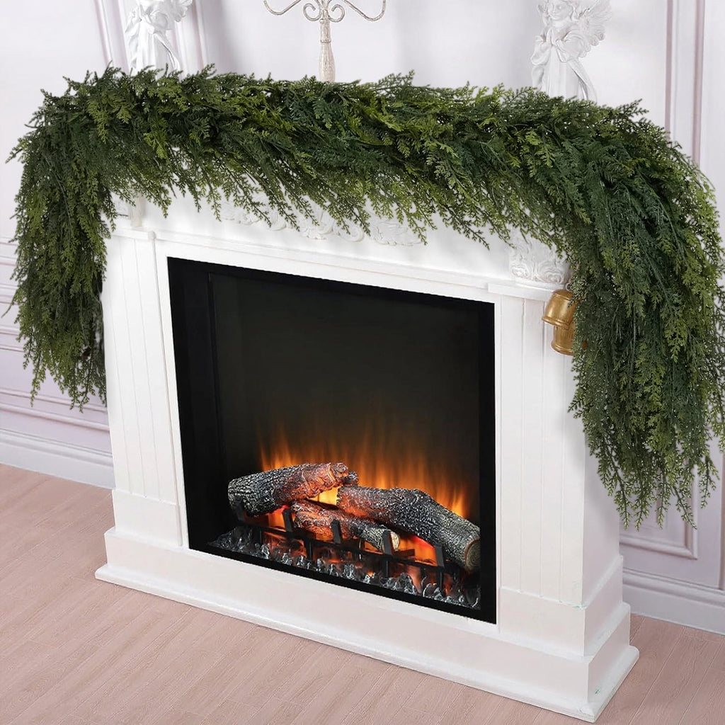 2 Pcs 6Ft Christmas Garland, Realistic Cedar Cypress Pine Greenery Garland Faux Christmas Decorations for Mantle, Fireplace, Table, Stairs, Doors, Porch, Indoor Outdoor Christmas Decor
