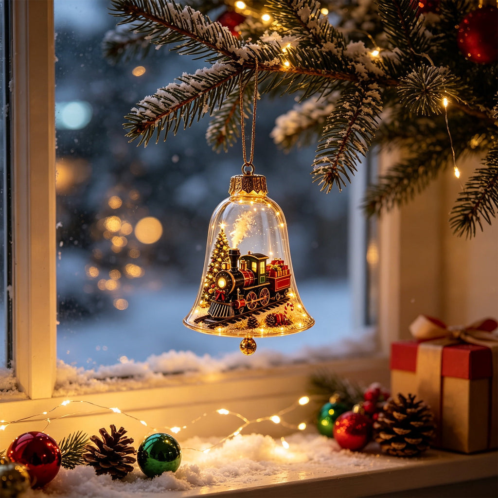 Mivyn Glowing Christmas Story Ornament, 4"Light-Up Mini Holiday Scene with Warm LED Light, Festive Keepsake Gift for Home Christmas Party Decoration,1PCS,