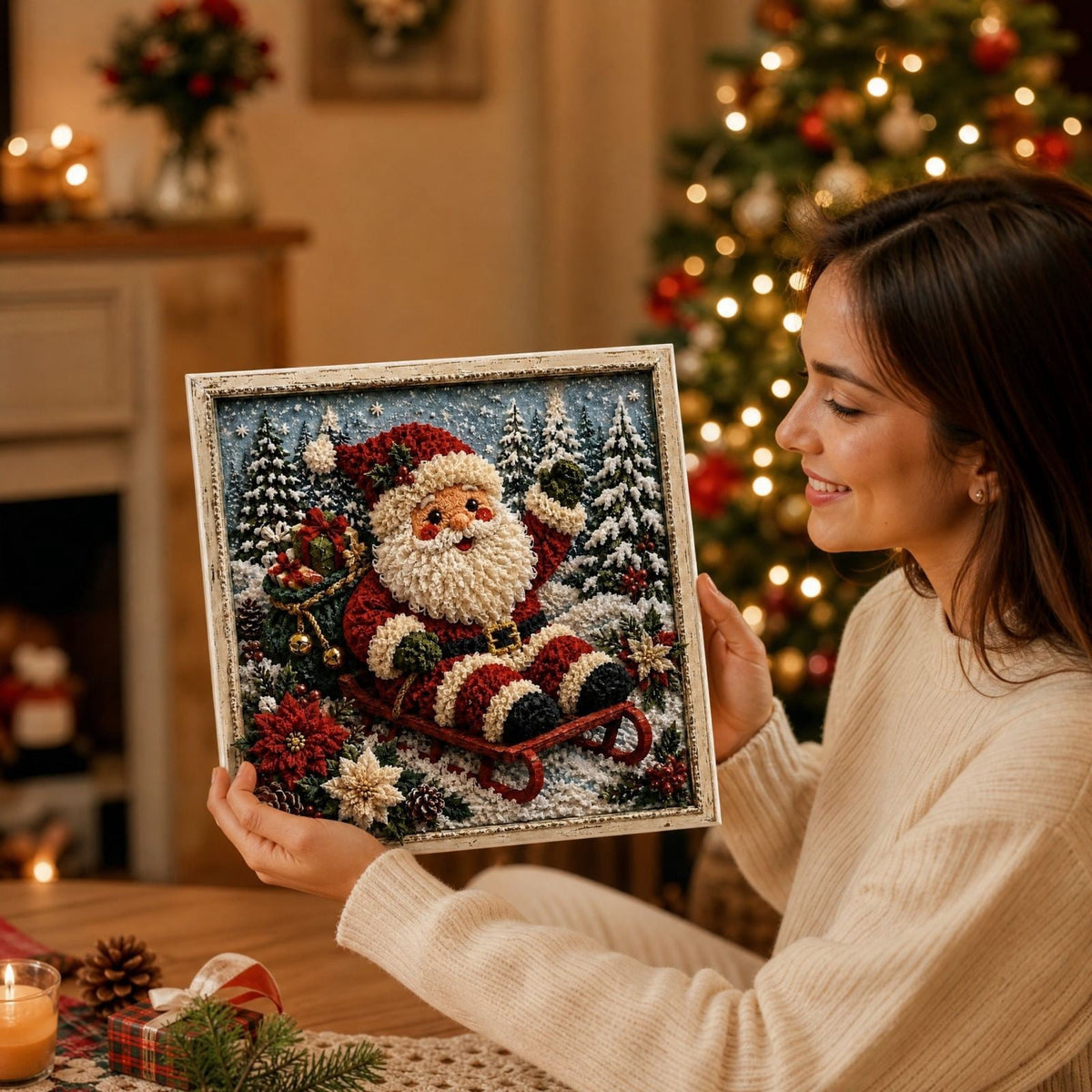 Clearance 3D Christmas Wreath Fabric Poke Art Kit, Jesus Poke Art Kits for Adults, Christmas Wreaths Ornament Making Kit for Front Door