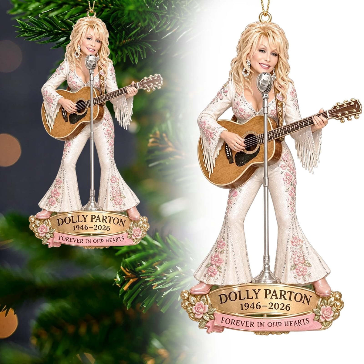 Dolly Memorial Acrylic Christmas Ornament Themed Christmas Ornament for Tree Car Office Home Dolly Themed Xmas Hanging Decor Country Music Holiday Decoration Gift
