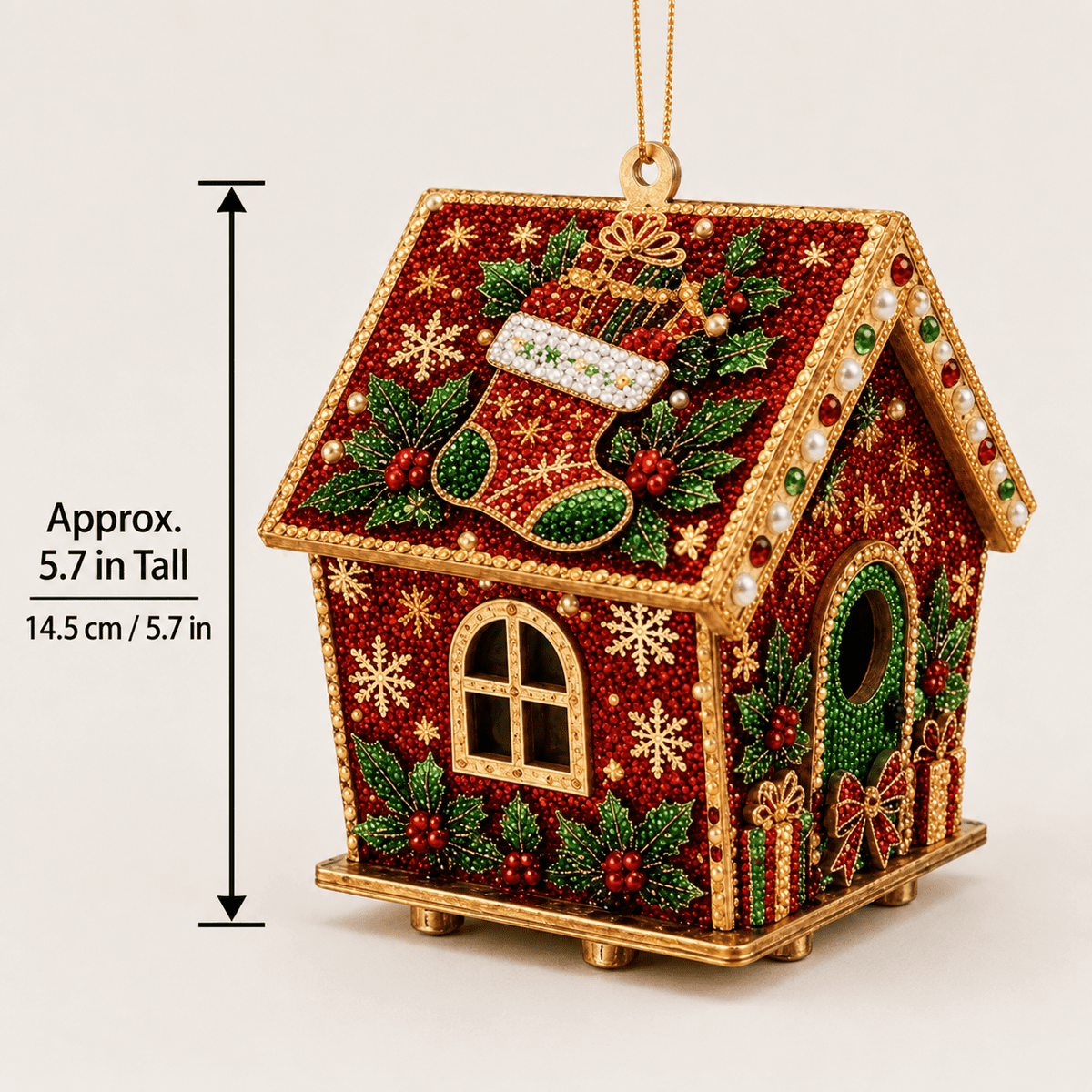 Christmas Pearl Bead Art Kit 3D House Ornament Craft Set For Christmas Tree Tabletop Mantel Shelf And Indoor Winter Holiday Decoration White