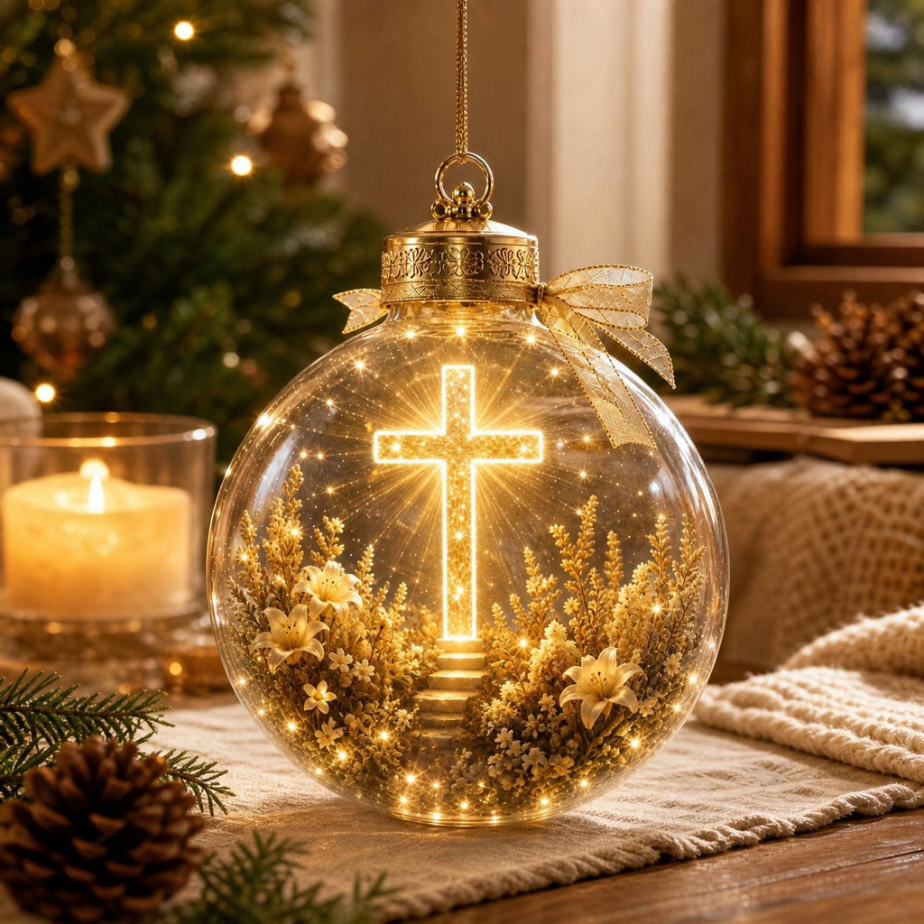 Glowing Christmas Story Ornament, Light-Up Mini Holiday Scene, Festive Keepsake for Christmas Tree, Mantel & Christmas Party Decor (Nativity)