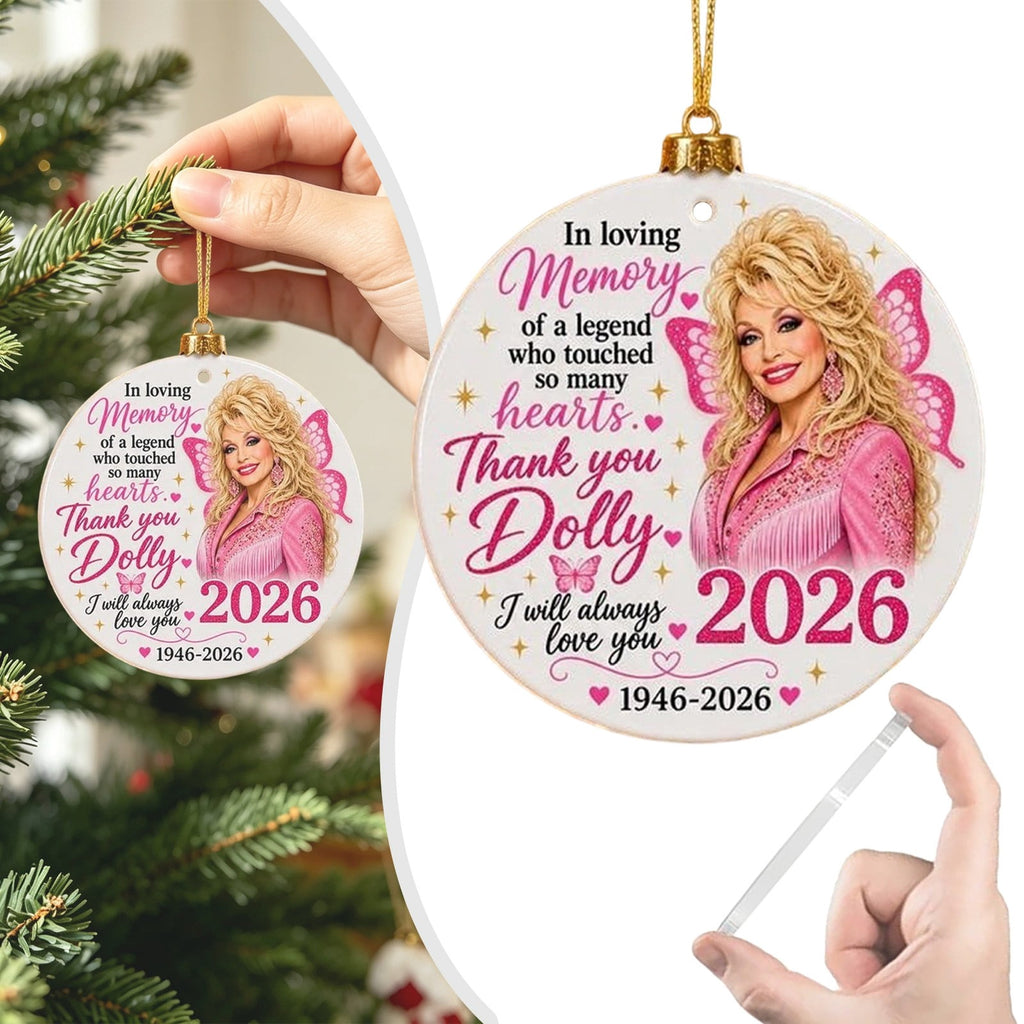 Dolly Memorial Acrylic Christmas Ornament Themed Christmas Ornament for Tree Car Office Home Dolly Themed Xmas Hanging Decor Country Music Holiday Decoration Gift