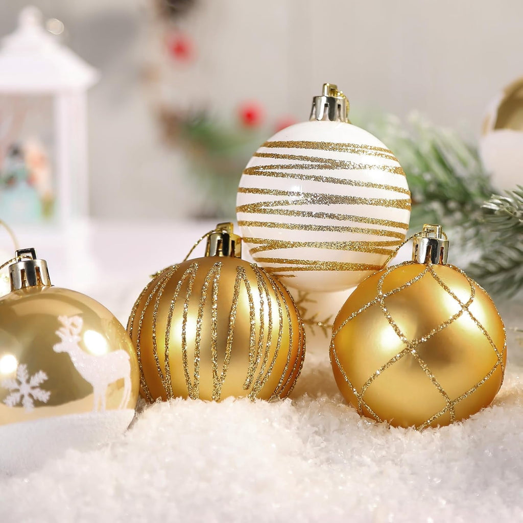 30ct Christmas Ball Ornaments, 2.36 in Shatterproof Xmas Tree Decorations, Plastic Baubles for Holiday, Party, Wedding, or Home Decor, Red & Gold