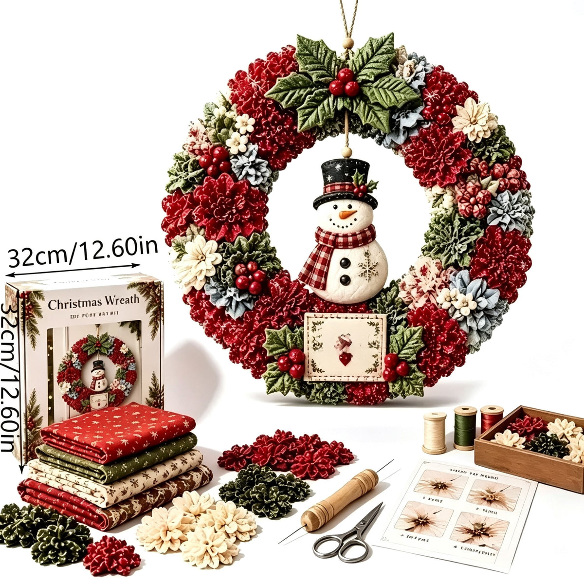 Clearance 3D Christmas Wreath Fabric Poke Art Kit, Jesus Poke Art Kits for Adults, Christmas Wreaths Ornament Making Kit for Front Door