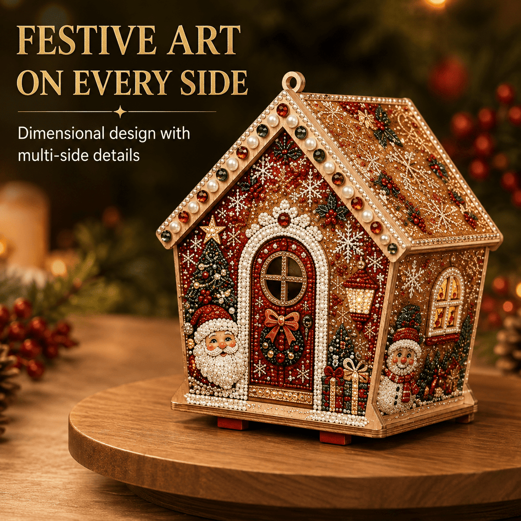 Christmas Pearl Bead Art Kit 3D House Ornament Craft Set For Christmas Tree Tabletop Mantel Shelf And Indoor Winter Holiday Decoration White