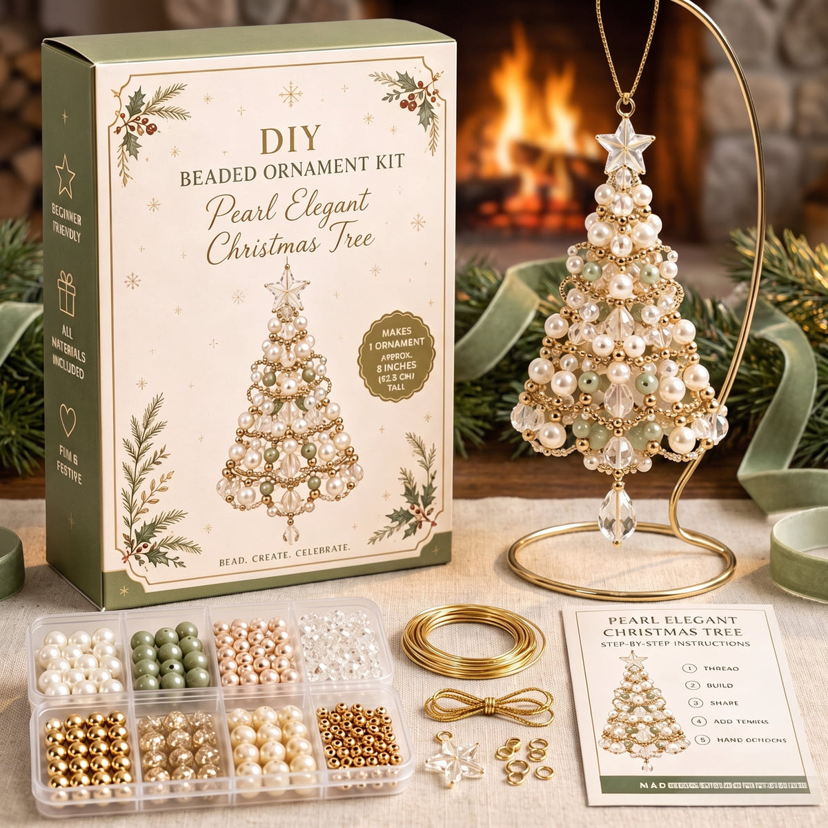 DIY Beaded Christmas Tree Kit, Christmas Decorations Handmade Beads Craft Set, Sparkling Crystal Xmas Ornaments for Tabletop Christmas Decor, Holiday Gifts for Adults by MPOISVA