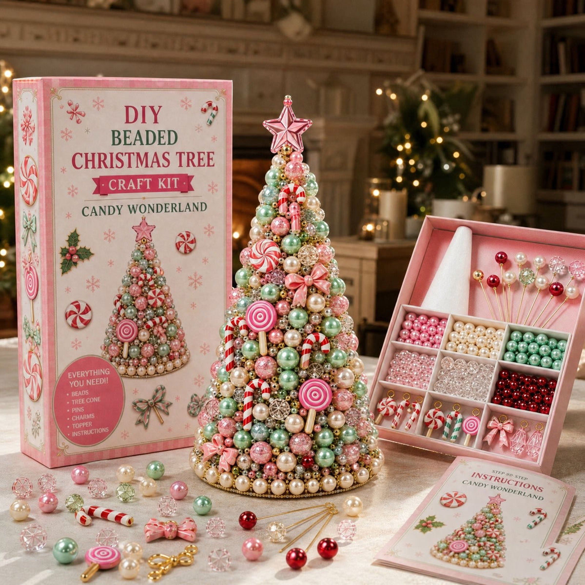 DIY Beaded Christmas Tree Craft Kit Christmas Decorations, 3D Candy Beaded Christmas Tree Craft Kit Christmas Decor, Christmas Crafts for Adults