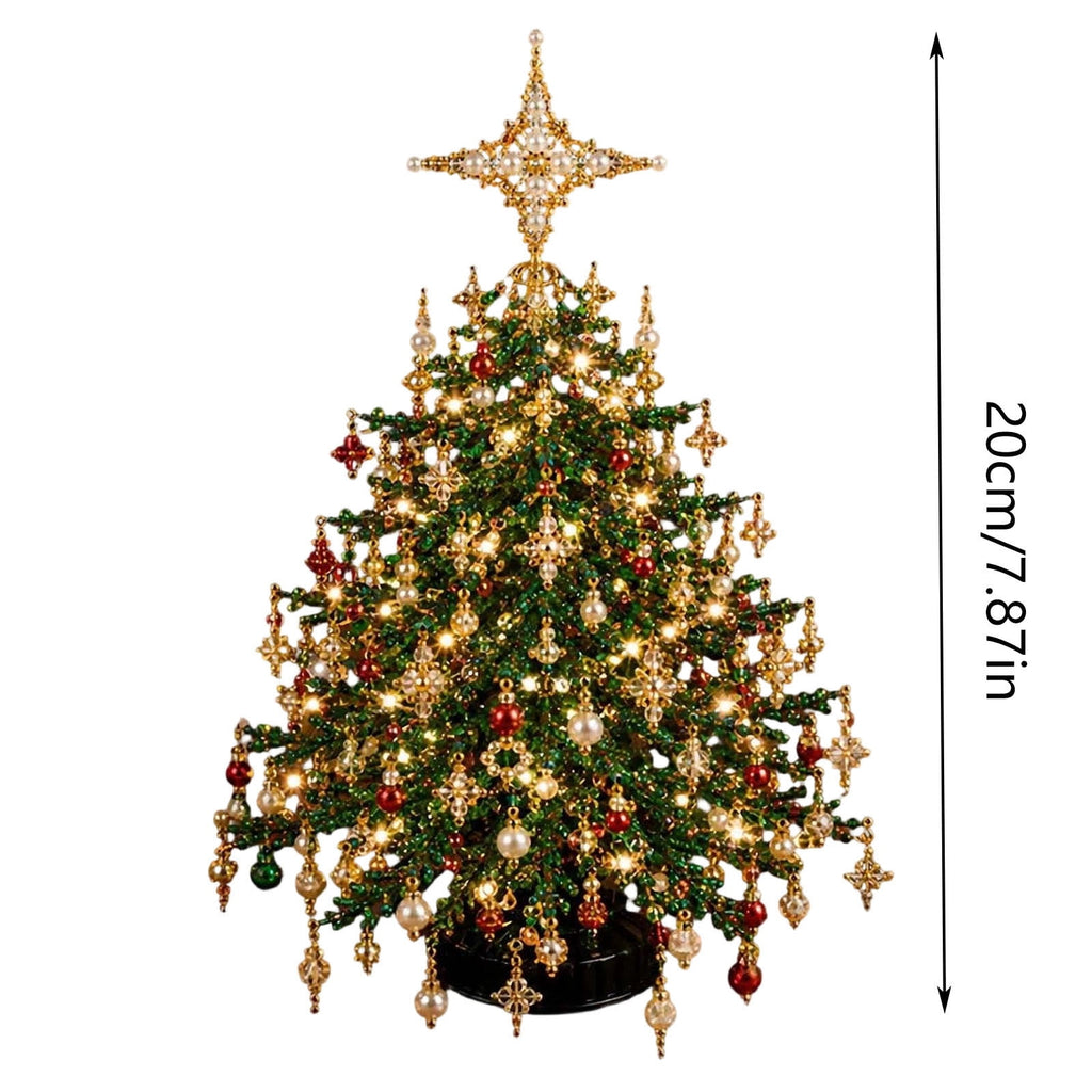 Clearance DIY Beaded Christmas Tree Kit, Crystal Holiday Craft Set for Adults, Colorful Beads, Ornament Charms, Metal Frame, Warm Glow Display, Tabletop Decor, Christmas Gift (Classic)