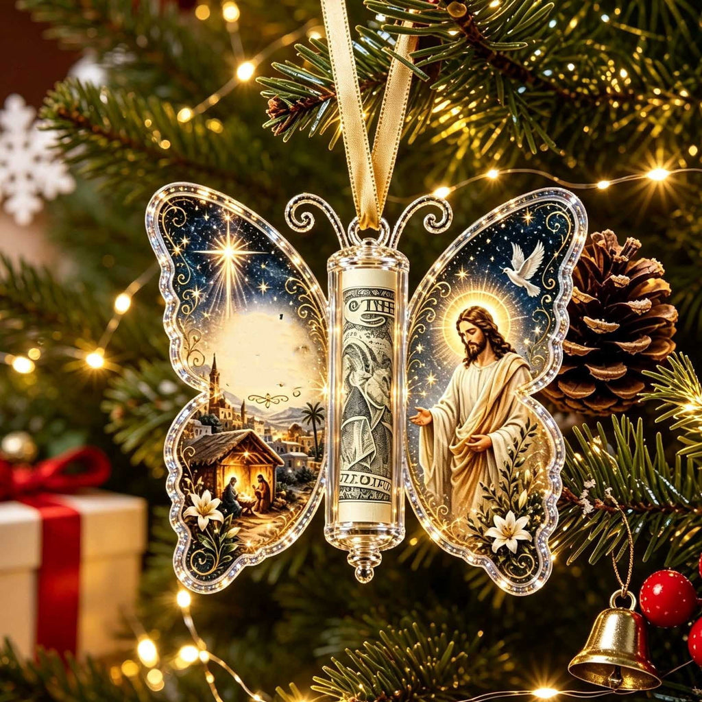 Christmas Cash Gift Stocking Shaped Ornament, Crystal-Clear Cash Holder Ornament with Xmas Stocking Design, Hanging Money Keepsake for Christmas Tree Wreath Garland, Surprise for Family Friends (F)