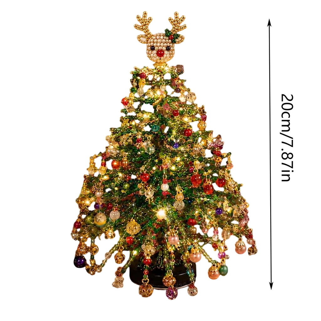 Clearance DIY Beaded Christmas Tree Kit, Crystal Holiday Craft Set for Adults, Colorful Beads, Ornament Charms, Metal Frame, Warm Glow Display, Tabletop Decor, Christmas Gift (Classic)
