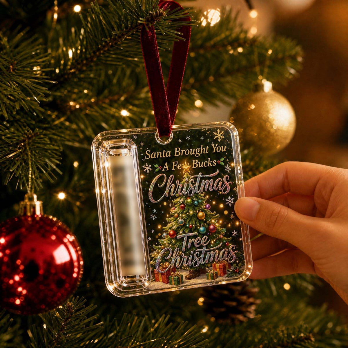 Christmas Cash Gift Stocking Shaped Ornament, Crystal-Clear Cash Holder Ornament with Xmas Stocking Design, Hanging Money Keepsake for Christmas Tree Wreath Garland, Surprise for Family Friends (F)