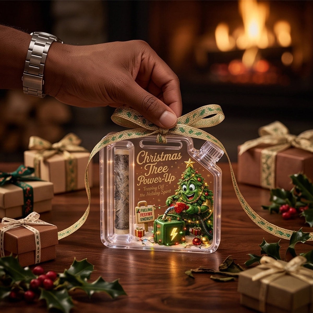 Christmas Cash Gift Stocking Shaped Ornament, Crystal-Clear Cash Holder Ornament with Xmas Stocking Design, Hanging Money Keepsake for Christmas Tree Wreath Garland, Surprise for Family Friends (F)